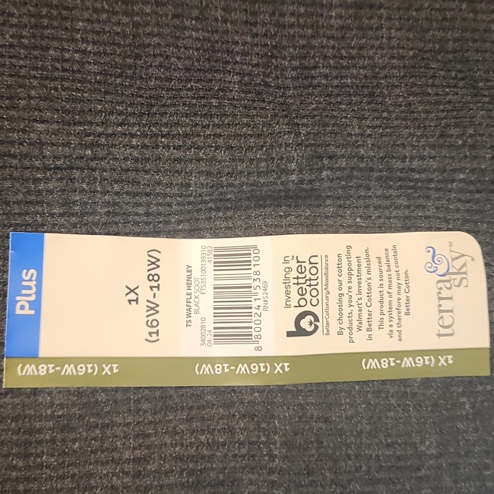 Terra & Sky Womens 1X Plus Black Soot Waffle Knit Henley Long Sleeve Top NEW - Picture 6 of 6